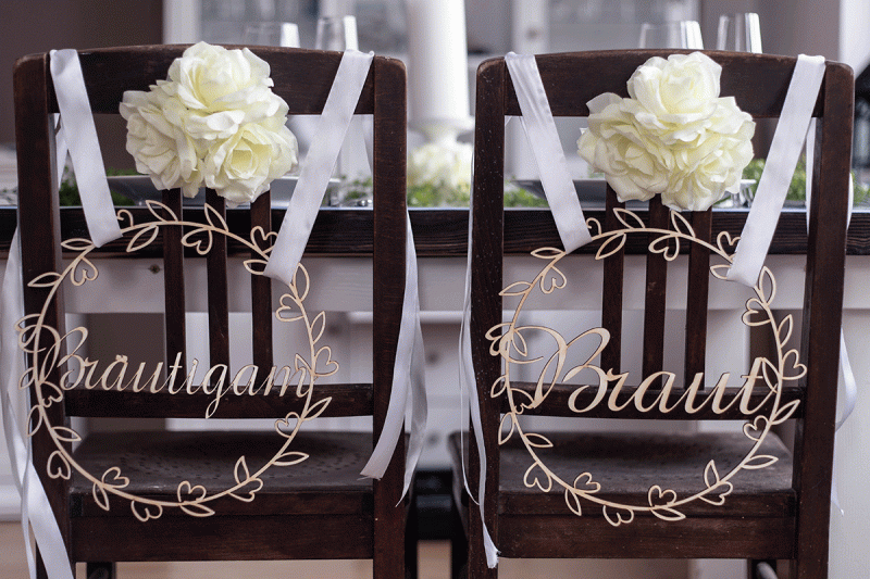 Stuhlschild Hochzeit 'Brautleute'