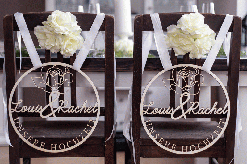 Stuhlschild 'unsere Hochzeit'